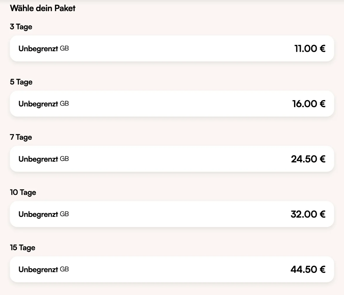 Unbegrenzte Airalo-Tarife für Japan von 3 bis 15 Tagen, von 11,00 € bis 44,50 €
