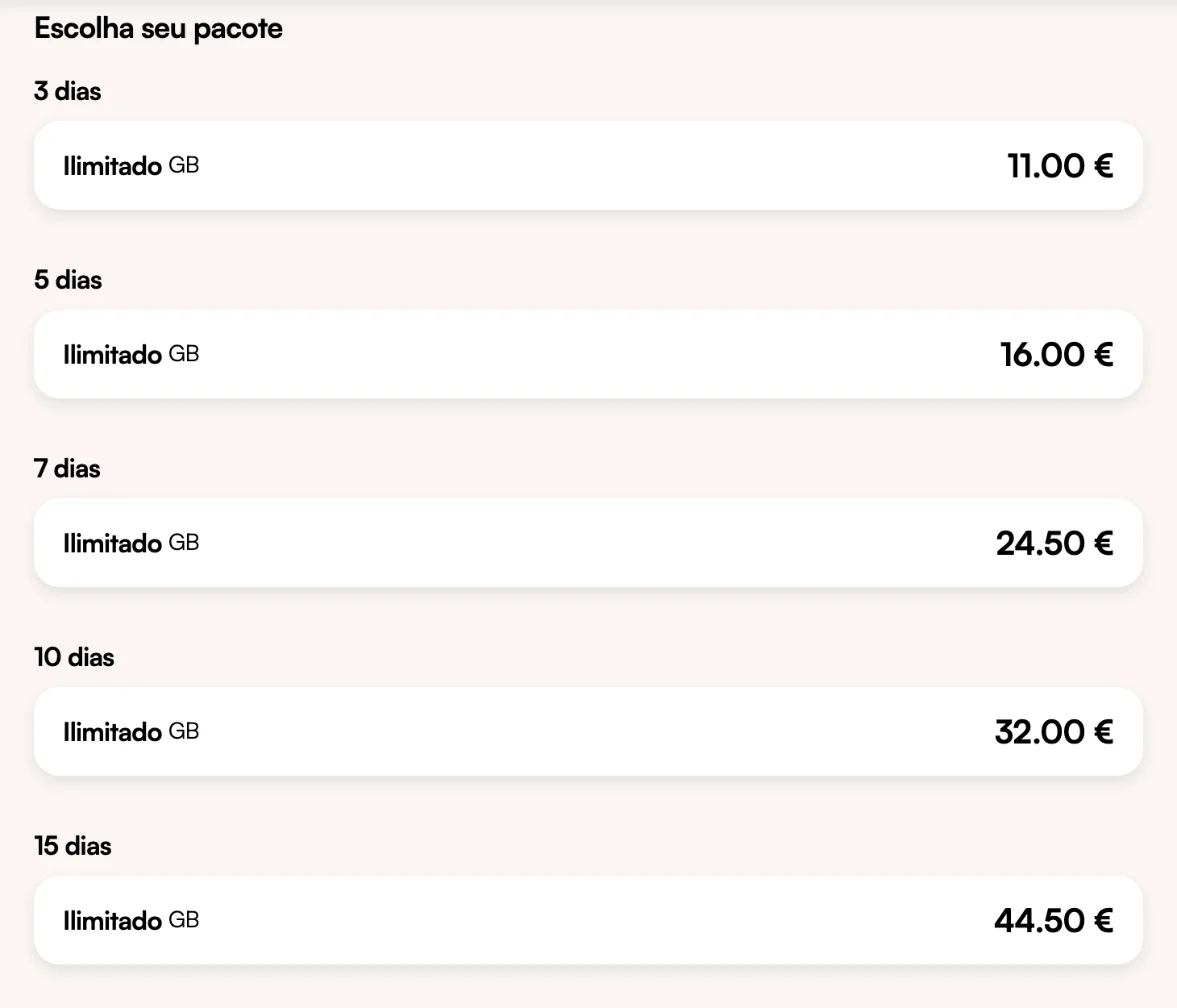 Planos ilimitados da Airalo para o Japão de 3 a 15 dias, de 11,00 € a 44,50 €