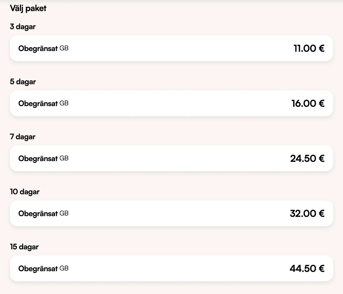 Airalos obegränsade paket för Japan från 3 till 15 dagar, från 11,00 € till 44,50 €