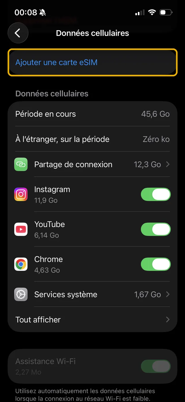 3. « Ajouter une carte eSIM »