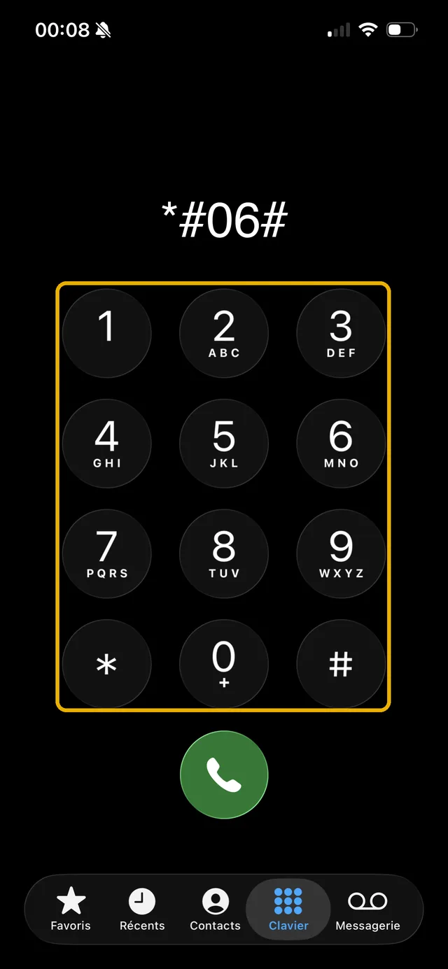 1. Compose *#06# sur le clavier