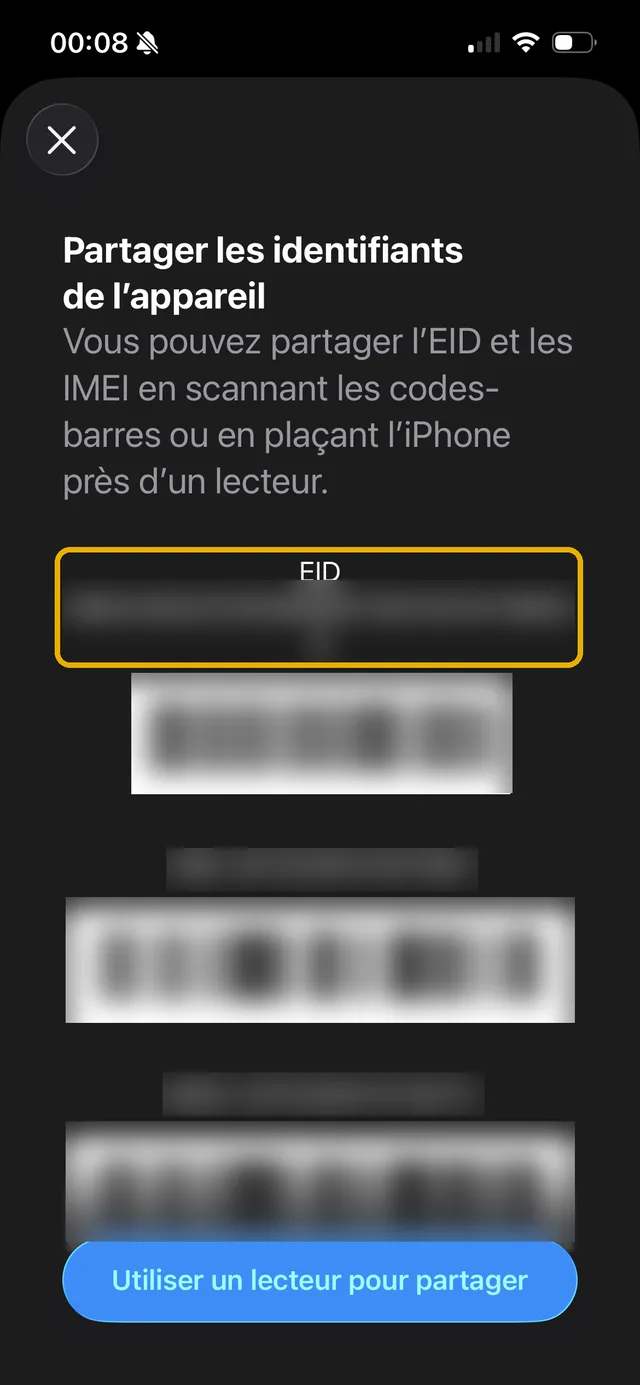 2. Le code EID s'affiche : compatible